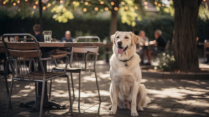Dog at dog-friendly restaurant patio in San Antonio TX