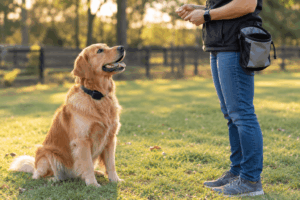 Dog owner reviewing the cost of dog training programs